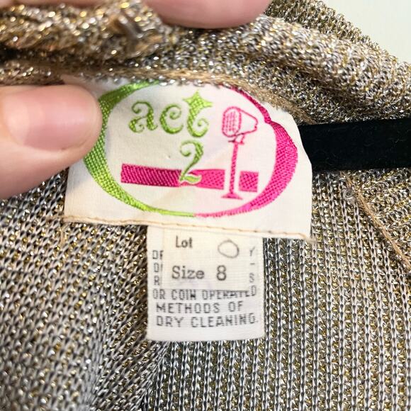 Vintage 1980s Act 2 Blue Gold Mesh Metallic Dress Size 8 Dress - Picture 3 of 14